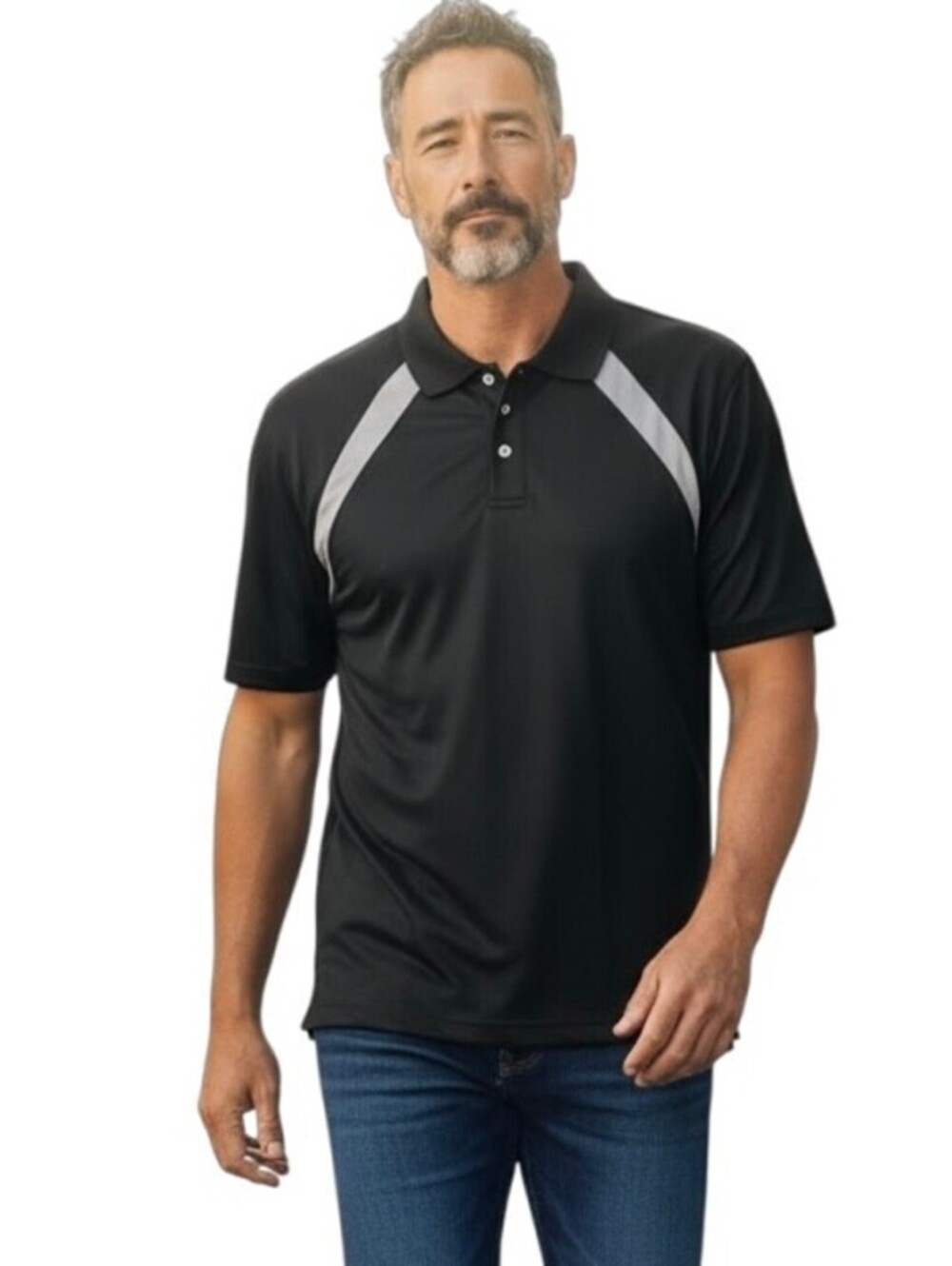 Lands' End Men's Athletic Polo Shirt XL Black & Gray Short Sleeve Collared Mesh
